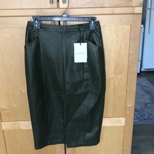 Who What Wear Green Faux Leather Midi Skirt